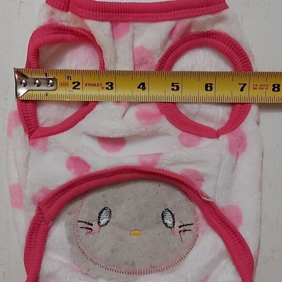 Dog/Cat Faux Fur White Sweater with Pink Polka Dots and Pink Bunny Head - Size M - Picture 4 of 7